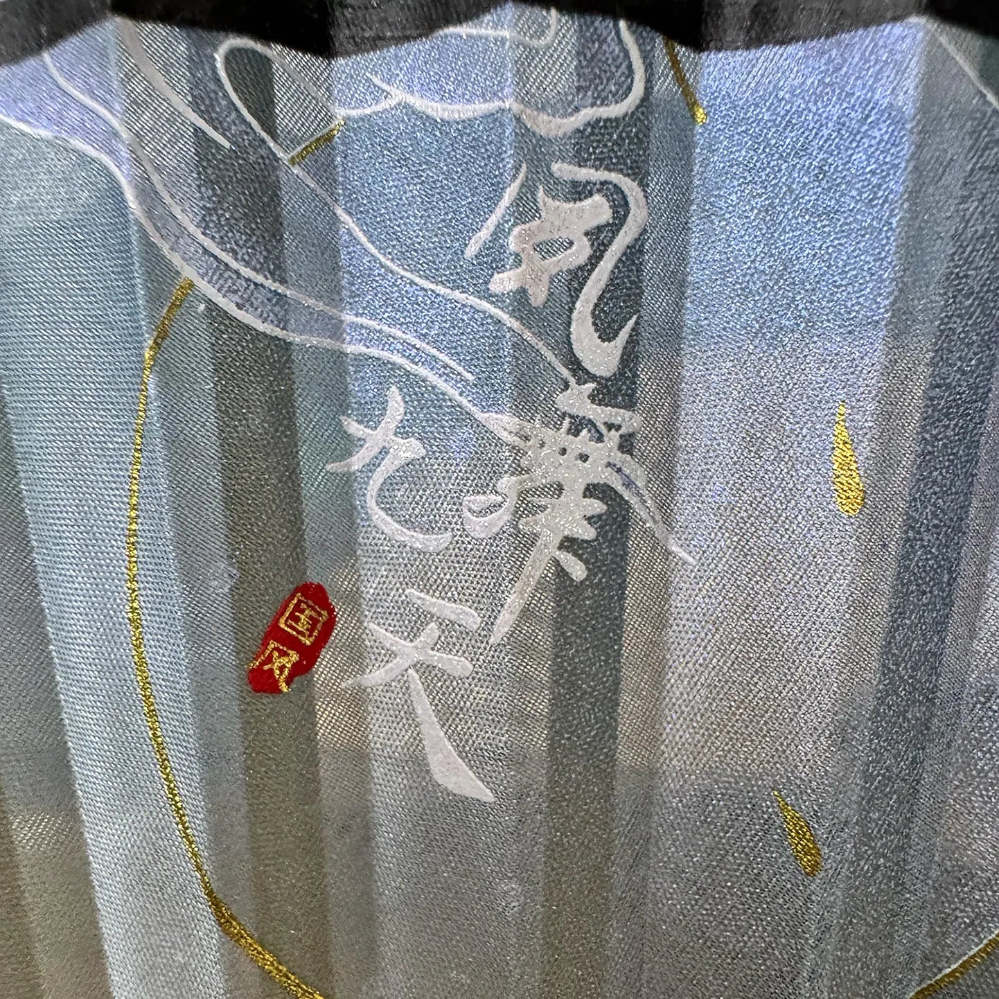 Details of a Chinese silk phoenix folding fan panel