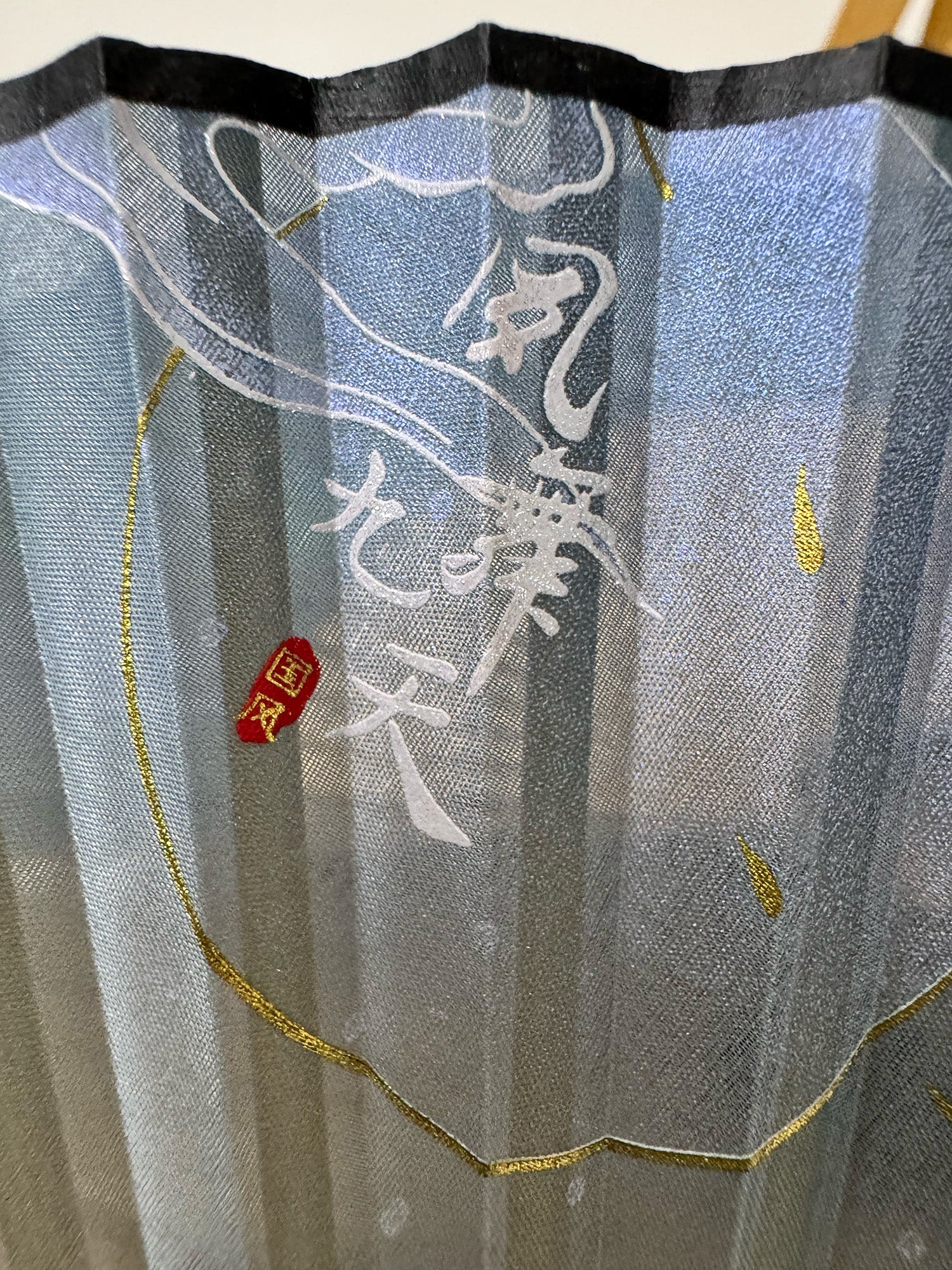 Details of a Chinese silk phoenix folding fan panel