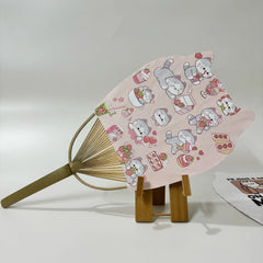 A Japanese round fan (Uchiwa fan) with cat ears. On the fan panel it prints cat pictures.