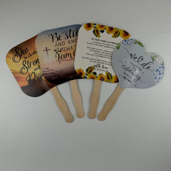 Four elegant church fans arranged on a clean white background. Ideal for worship services, weddings, funerals, Bible studies, and other church gatherings.