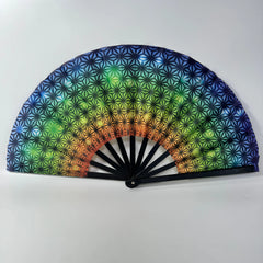 Vibrant clacking fan, perfect for dance props, rave events, and line dancing (like the "Boots on the Ground" routine).